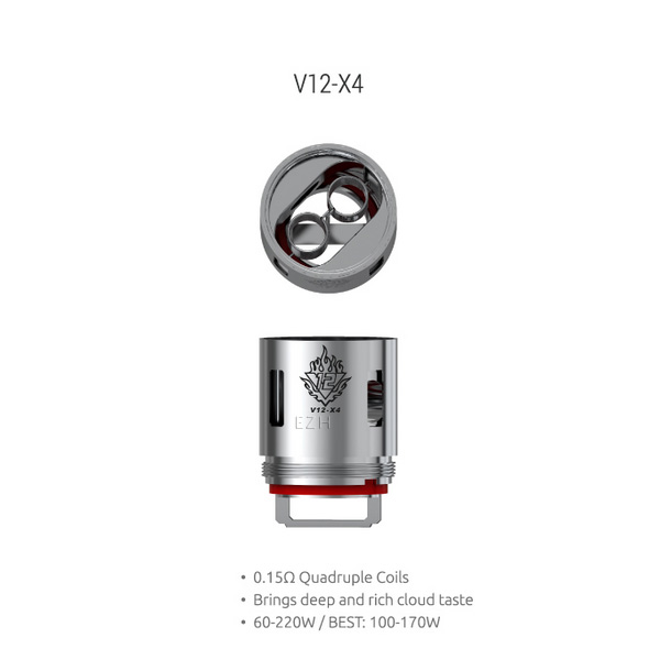 3x SMOK V12-X4 Quadruple Coil Verdampferkopf